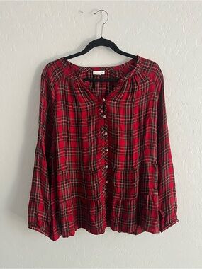 Red Plaid Button-Front Women’s Top